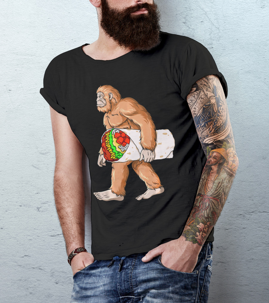 Bigfoot Carrying Burrito Sasquatch Cinco De Mayo T-Shirt