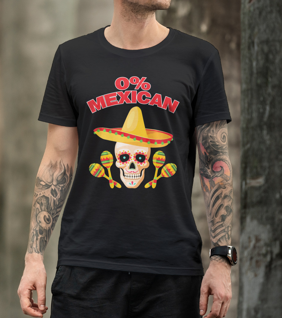 0% Mexican Sombrero Skull With Colorful Maracas For Cinco De Mayo Party T-Shirt