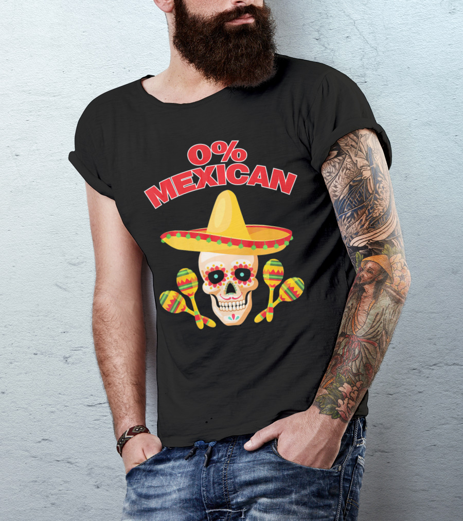 0% Mexican Sombrero Skull With Colorful Maracas For Cinco De Mayo Party T-Shirt
