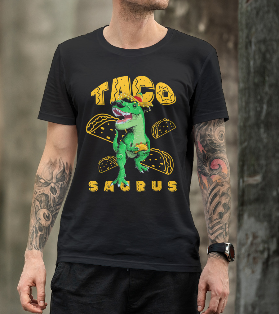 Cinco De Mayo Taco Saurus Dinosaur With Sombrero And Tacos T-Shirt