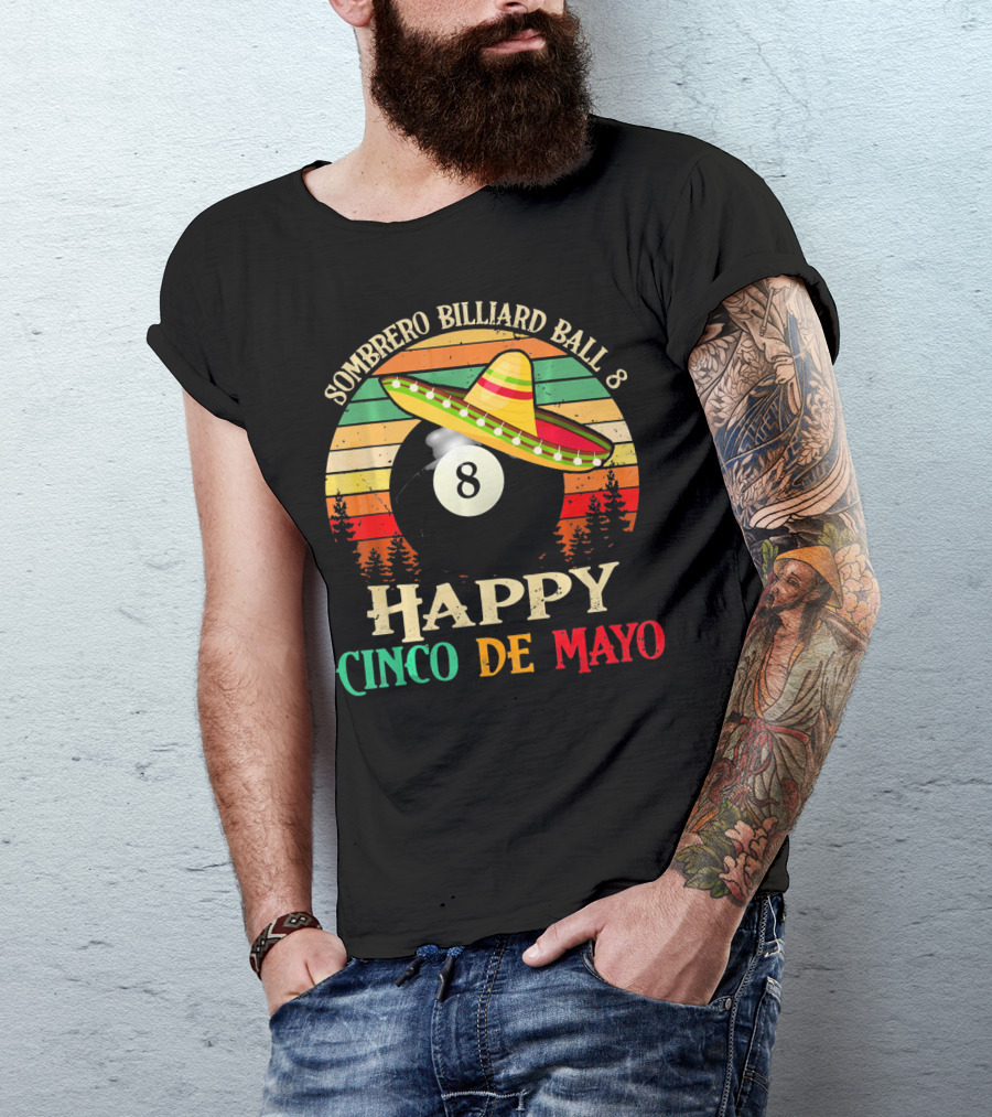 Sombrero Billiard Ball 8 Happy Cinco De Mayo T-Shirt