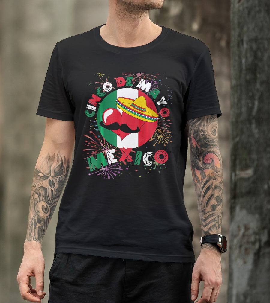 Cinco De Mayo Mexico Celebration Heart Sombrero Fireworks T-Shirt