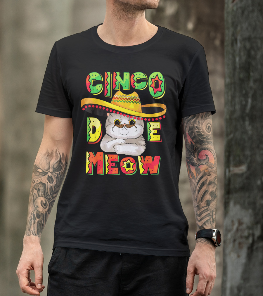 Cinco De Meow Funny Cat With Sombrero Celebrating Mayo T-Shirt