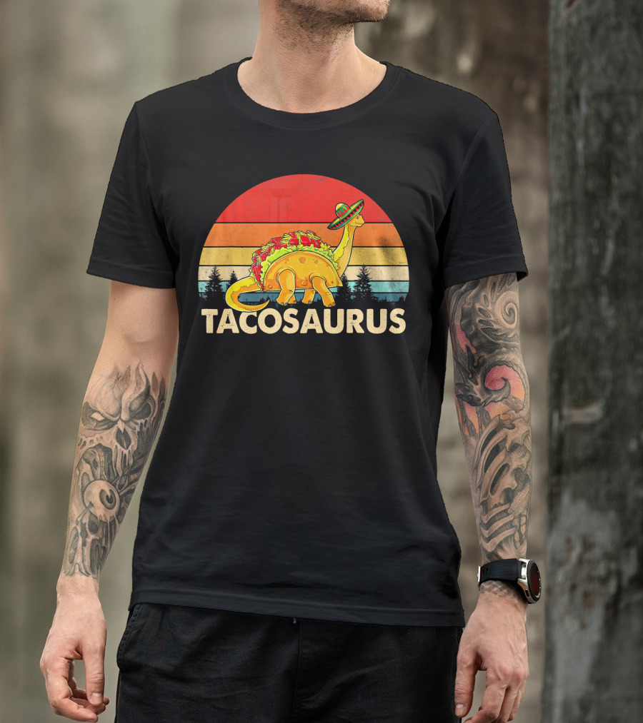 Tacosaurus Sombrero Dinosaur Cinco De Mayo Vintage Sunset T-Shirt