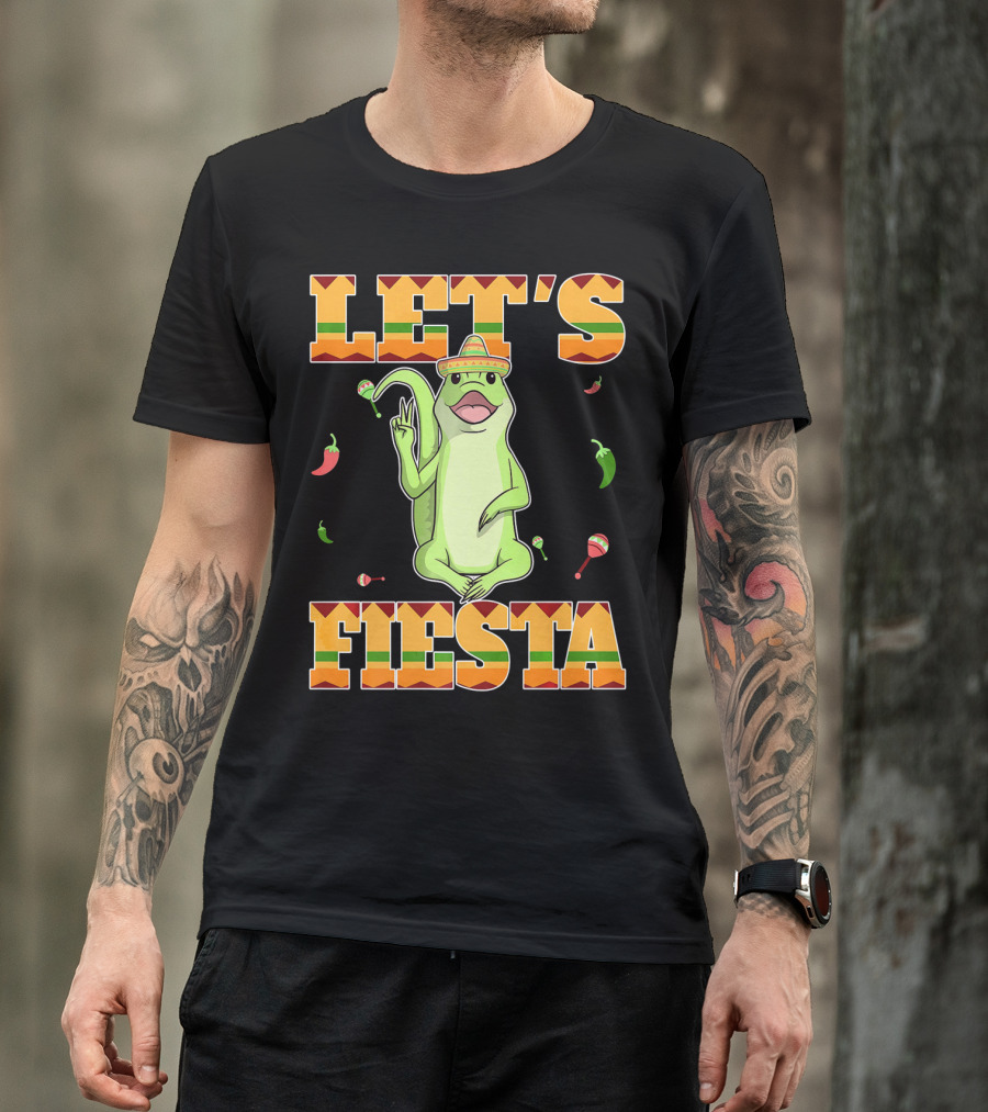 Let's Fiesta Lizard Sombrero Maracas Peppers Cinco De Mayo Mexican T-Shirt