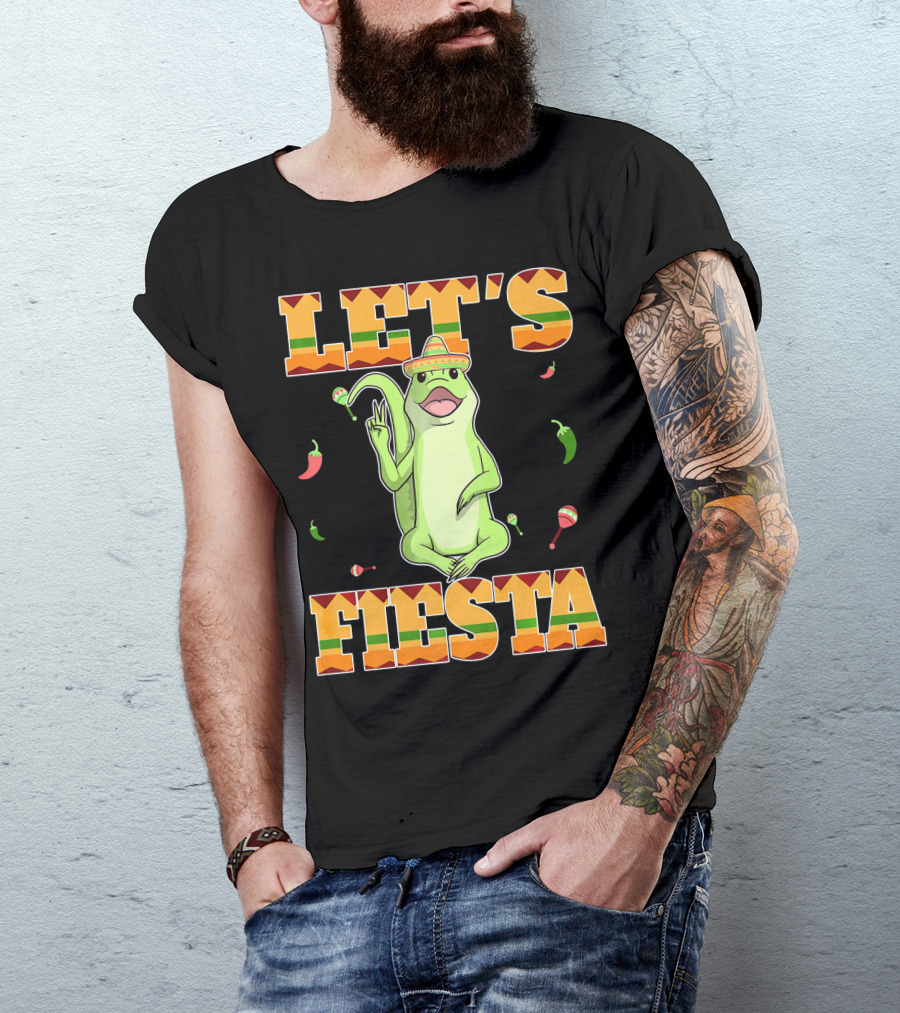 Let's Fiesta Lizard Sombrero Maracas Peppers Cinco De Mayo Mexican T-Shirt