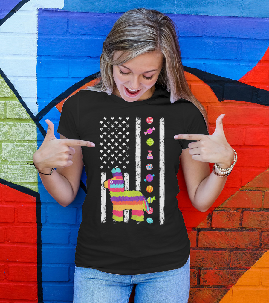 Cinco De Mayo Tacosaurus Piñata Candy Stars Stripes T-Shirt