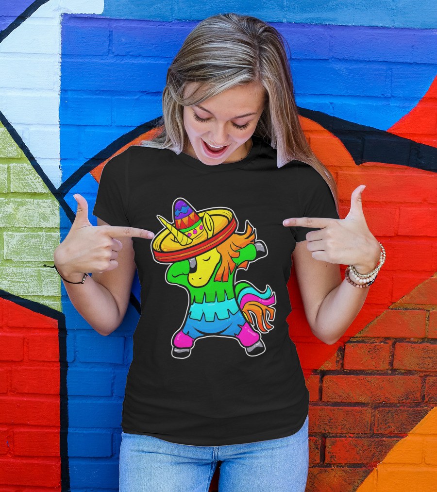 Cinco De Mayo Rainbow Sombrero Dabbing Unicorn T-Shirt