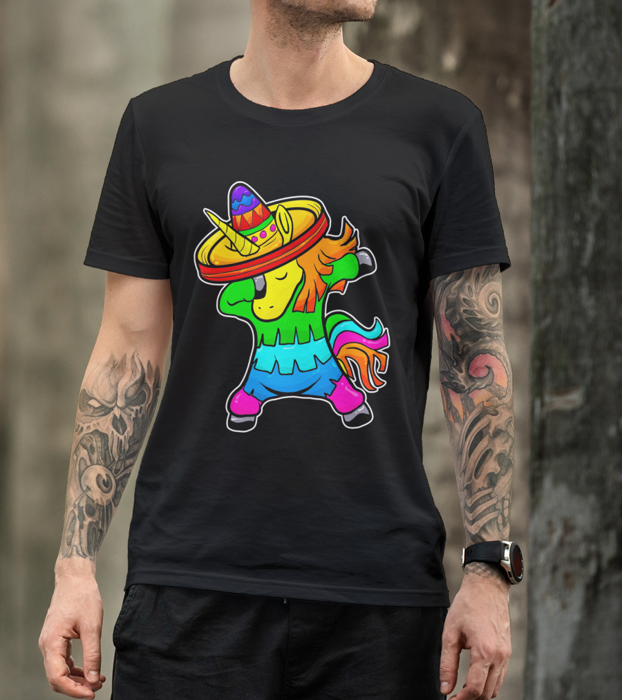 Cinco De Mayo Rainbow Sombrero Dabbing Unicorn T-Shirt