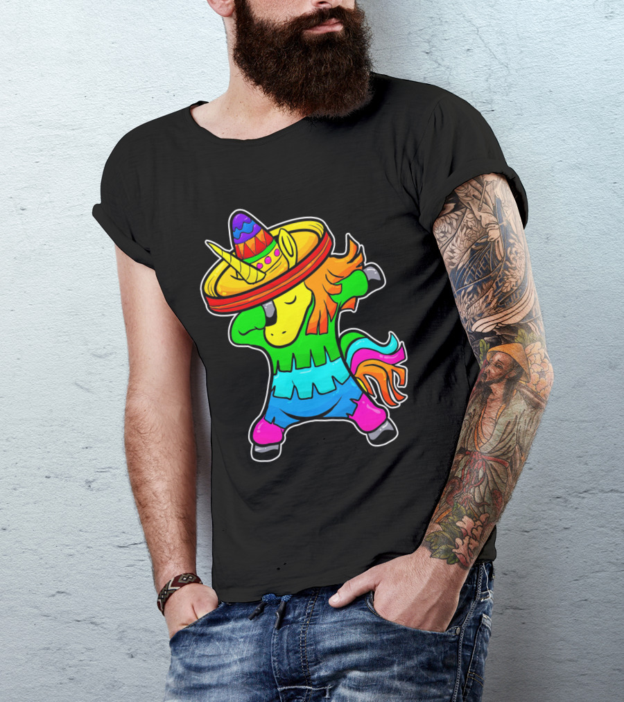 Cinco De Mayo Rainbow Sombrero Dabbing Unicorn T-Shirt