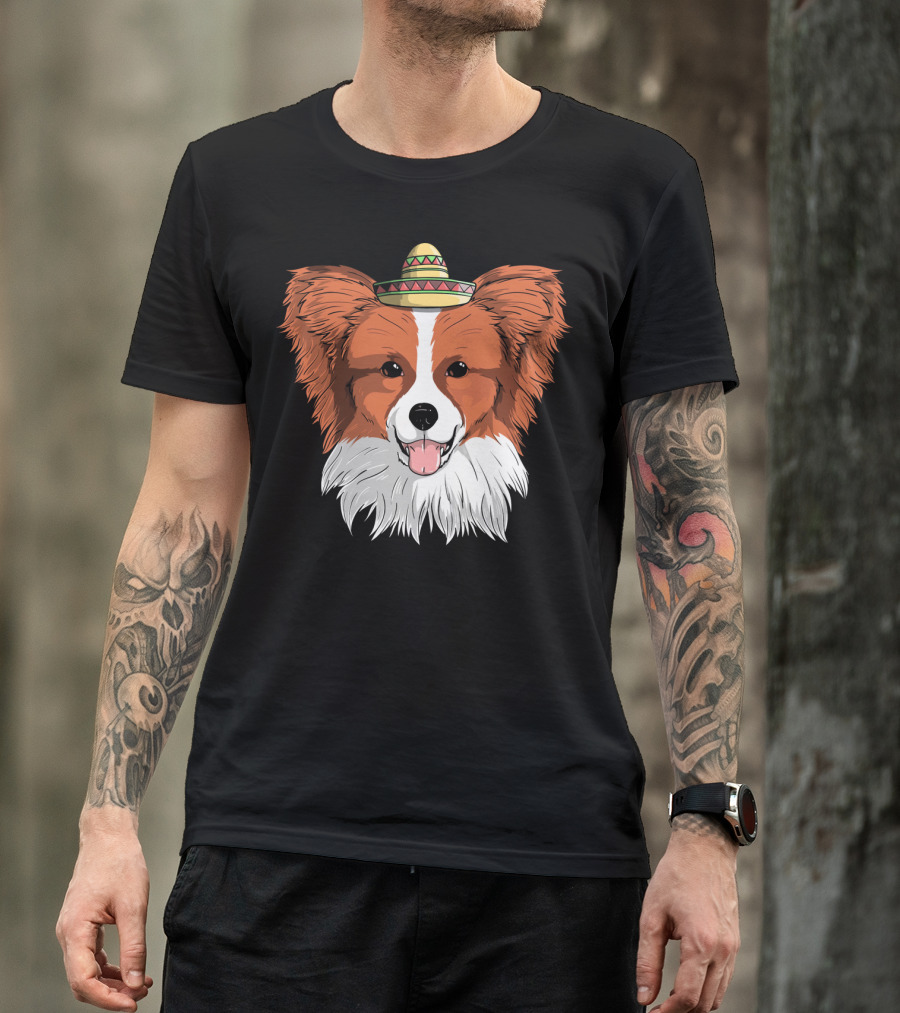 Papillon Dog Sombrero Fiesta Cinco De Mayo T-Shirt