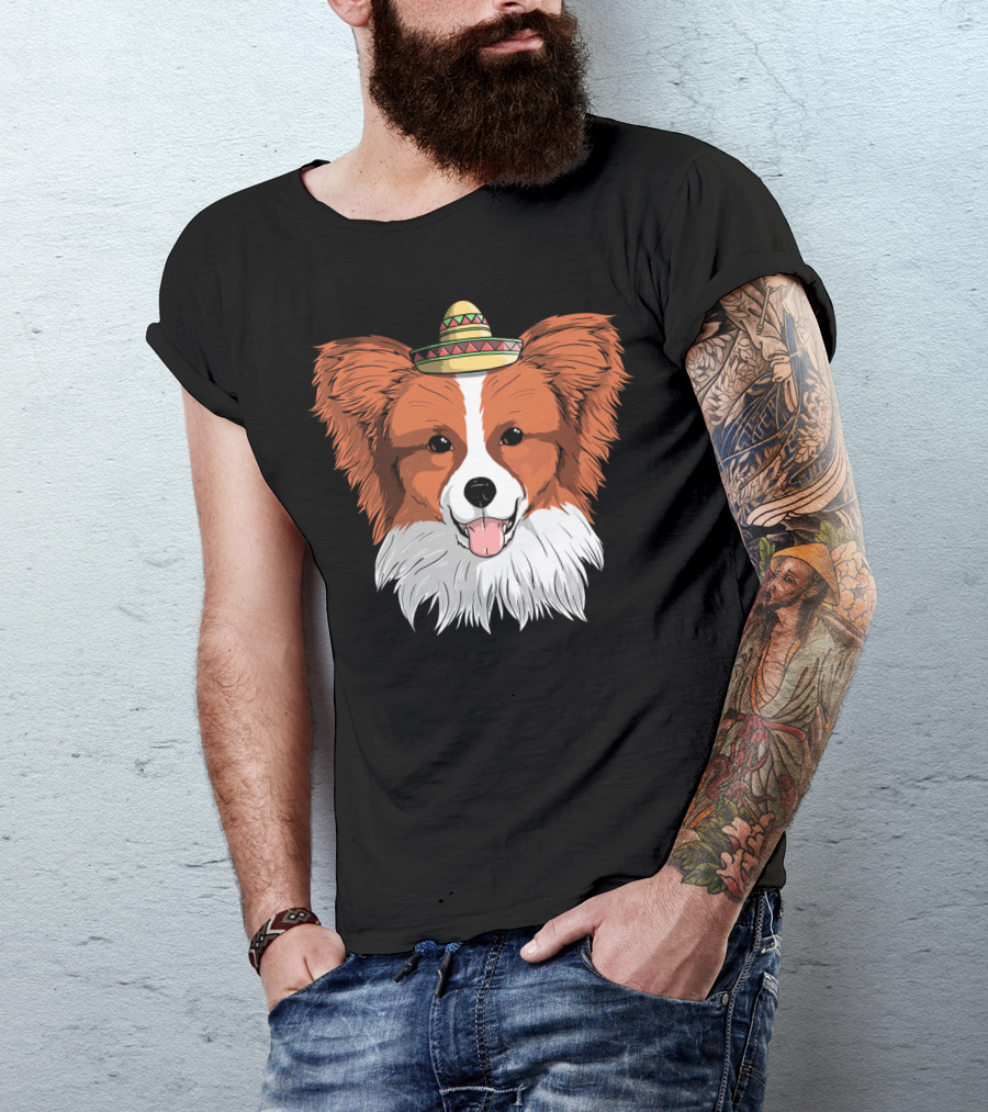 Papillon Dog Sombrero Fiesta Cinco De Mayo T-Shirt