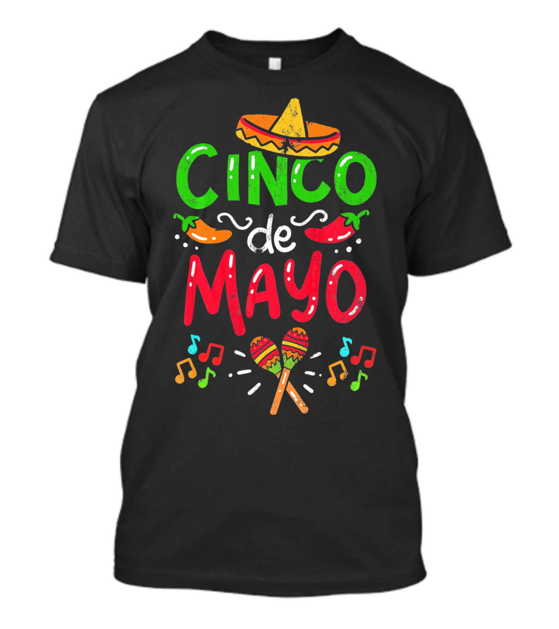 Cinco De Mayo Mexico Sombrero Maracas Peppers Music Notes T-Shirt