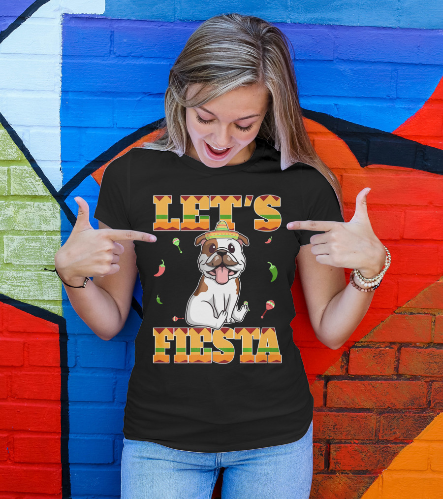 Let's Fiesta Bulldog Cinco De Mayo Sombrero Peppers T-Shirt