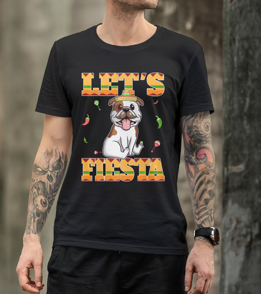 Let's Fiesta Bulldog Cinco De Mayo Sombrero Peppers T-Shirt