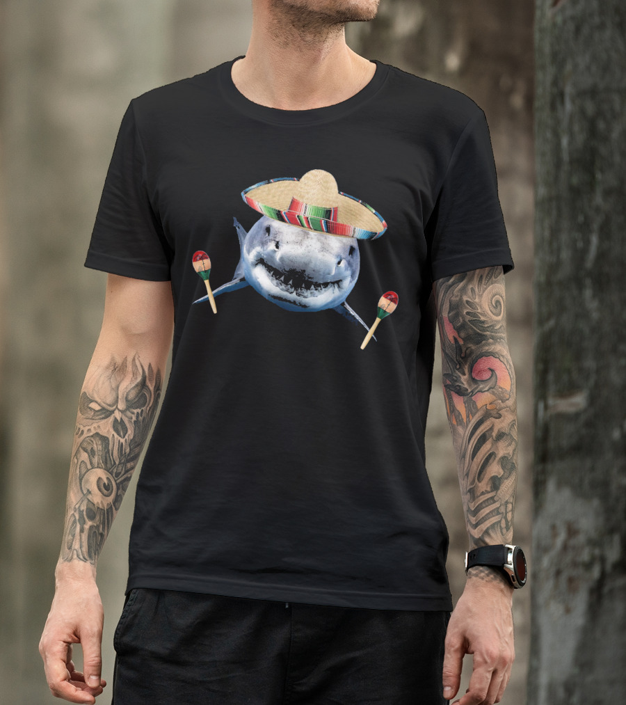 Cinco De Mayo Shark With Sombrero And Maracas T-Shirt