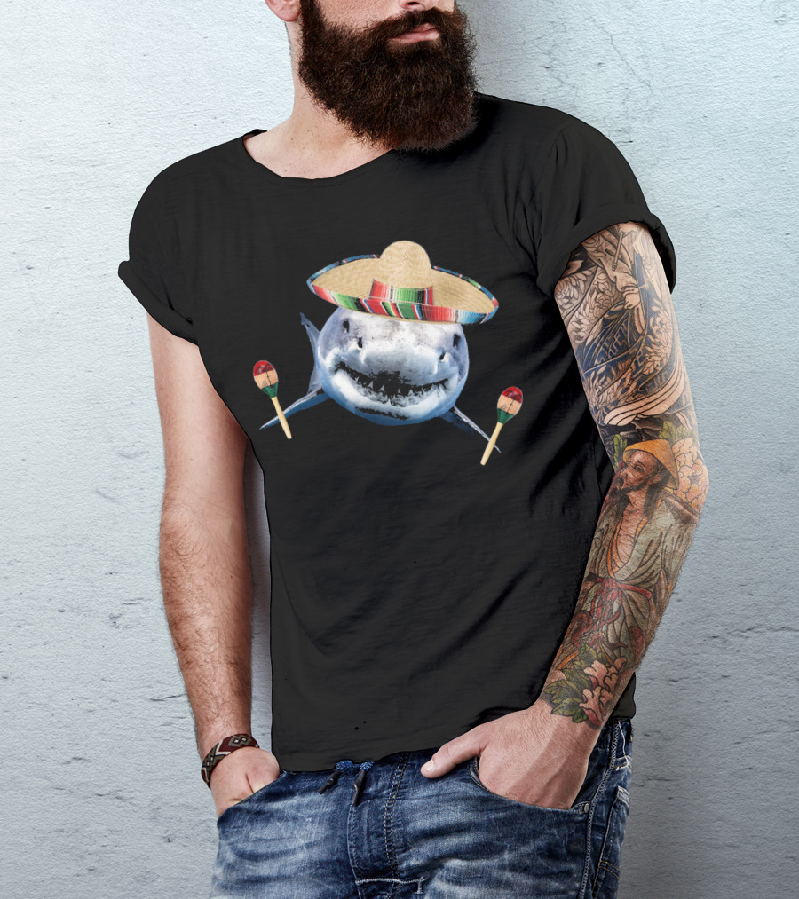 Cinco De Mayo Shark With Sombrero And Maracas T-Shirt