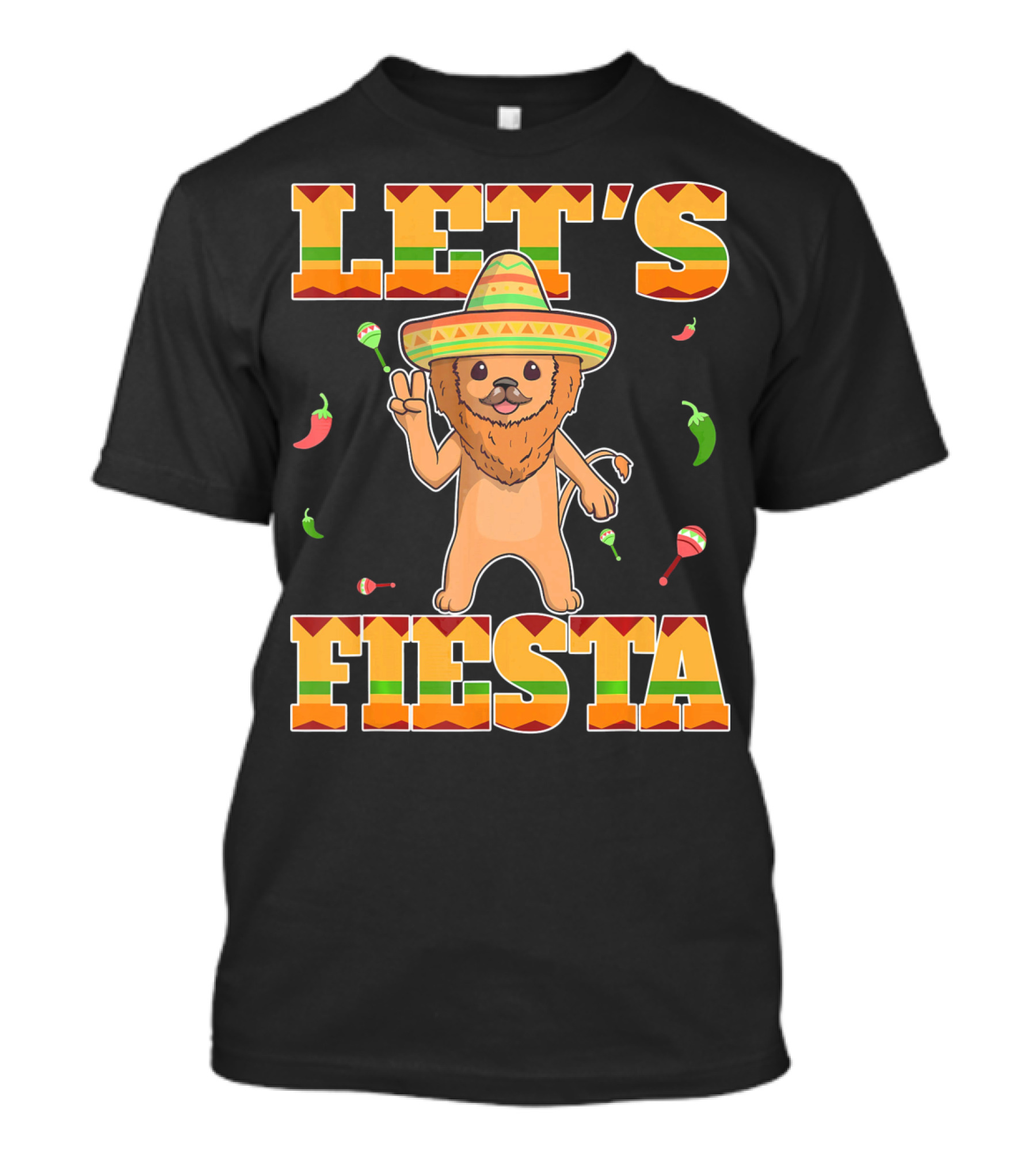 Let's Fiesta Lion Sombrero Peppers Maracas Mexican Cinco De Mayo T-Shirt
