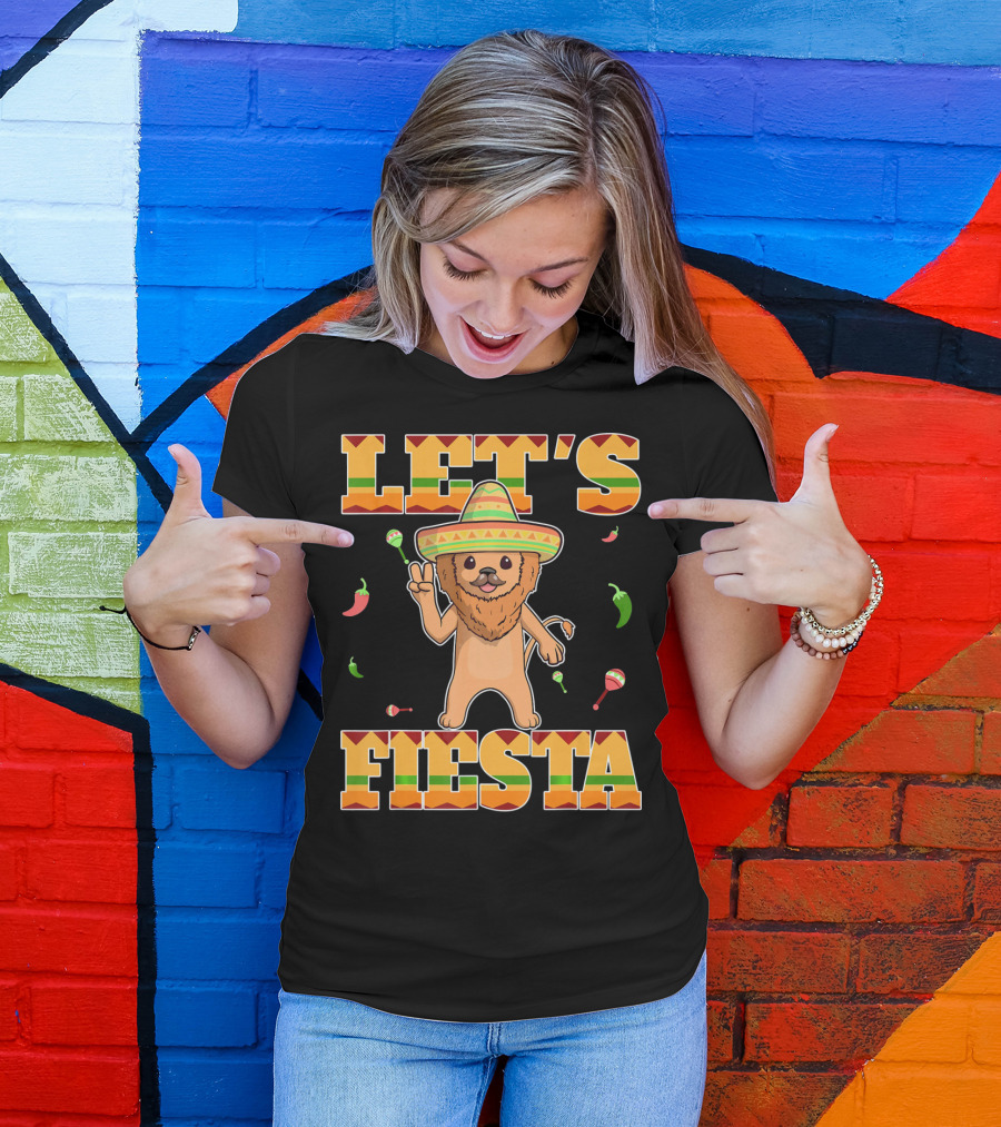 Let's Fiesta Lion Sombrero Peppers Maracas Mexican Cinco De Mayo T-Shirt