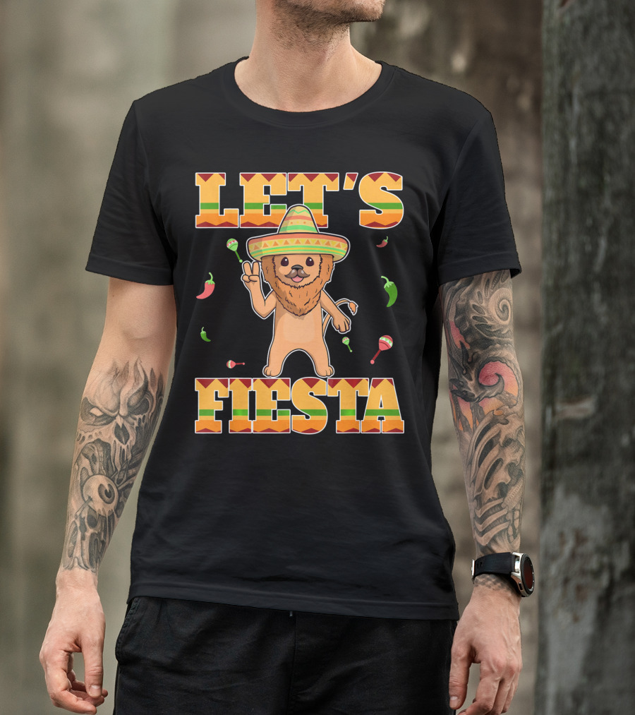 Let's Fiesta Lion Sombrero Peppers Maracas Mexican Cinco De Mayo T-Shirt