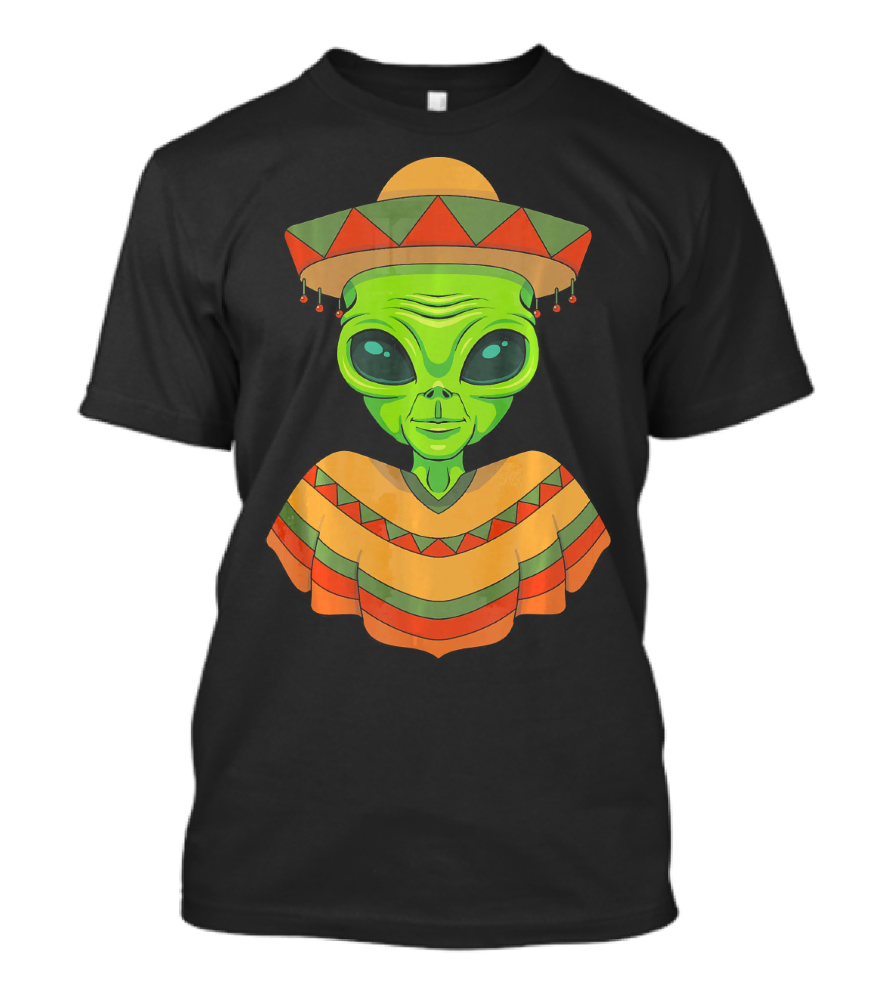 Cinco De Mayo Green Alien Wearing Sombrero And Poncho T-Shirt