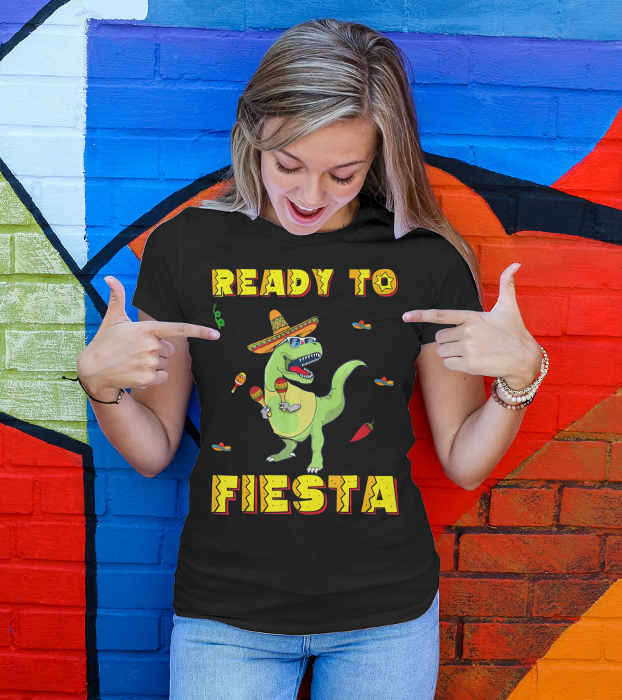 Ready To Fiesta Dinosaur Sombrero Maracas Cinco De Mayo T-Shirt