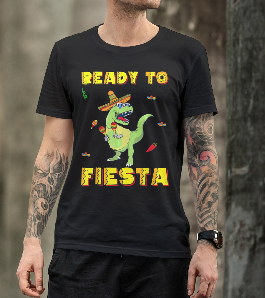 Ready To Fiesta Dinosaur Sombrero Maracas Cinco De Mayo T-Shirt