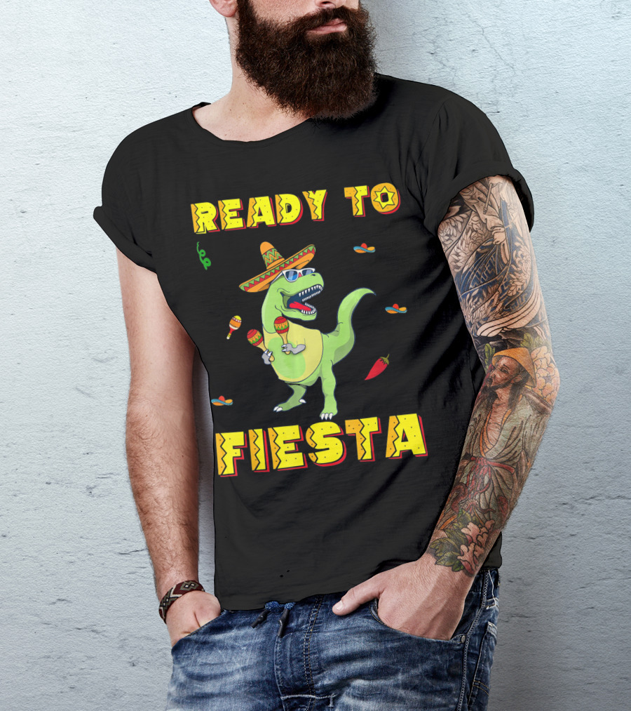 Ready To Fiesta Dinosaur Sombrero Maracas Cinco De Mayo T-Shirt