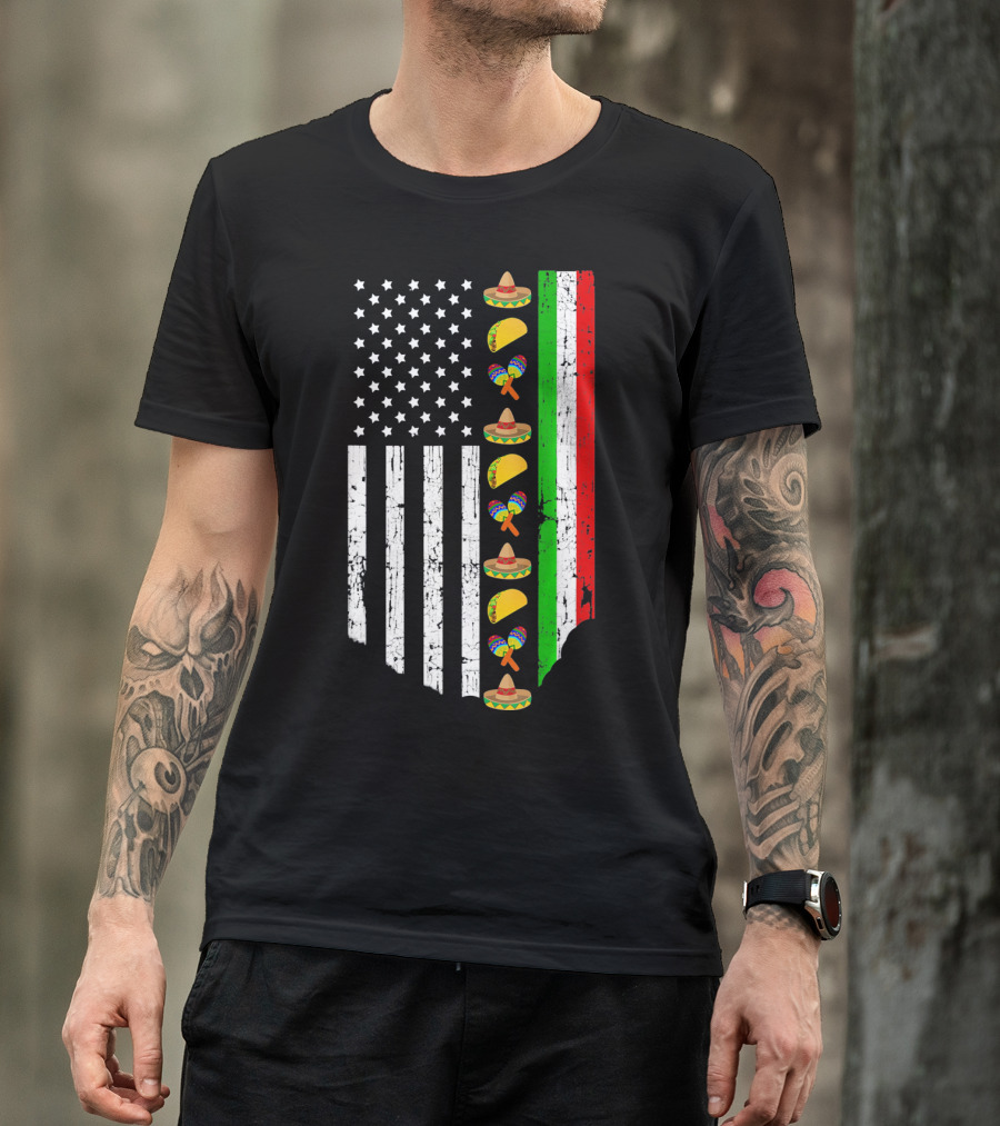 American Flag Tacos Sombrero Maracas Cinco De Mayo T-Shirt