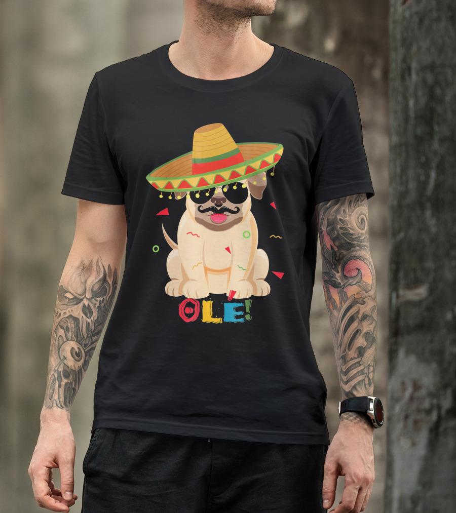 Ole Pug Sombrero Cinco De Mayo Dog T-Shirt