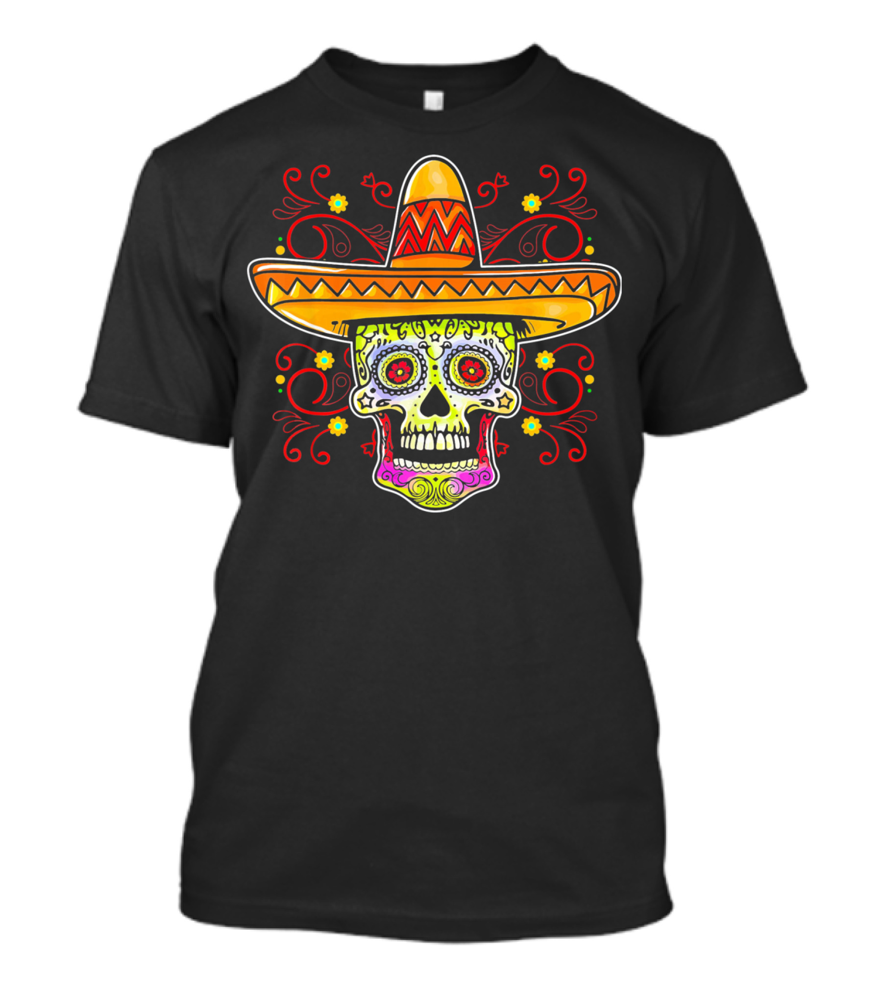 Sugar Skull Sombrero Colorful Floral T-Shirt