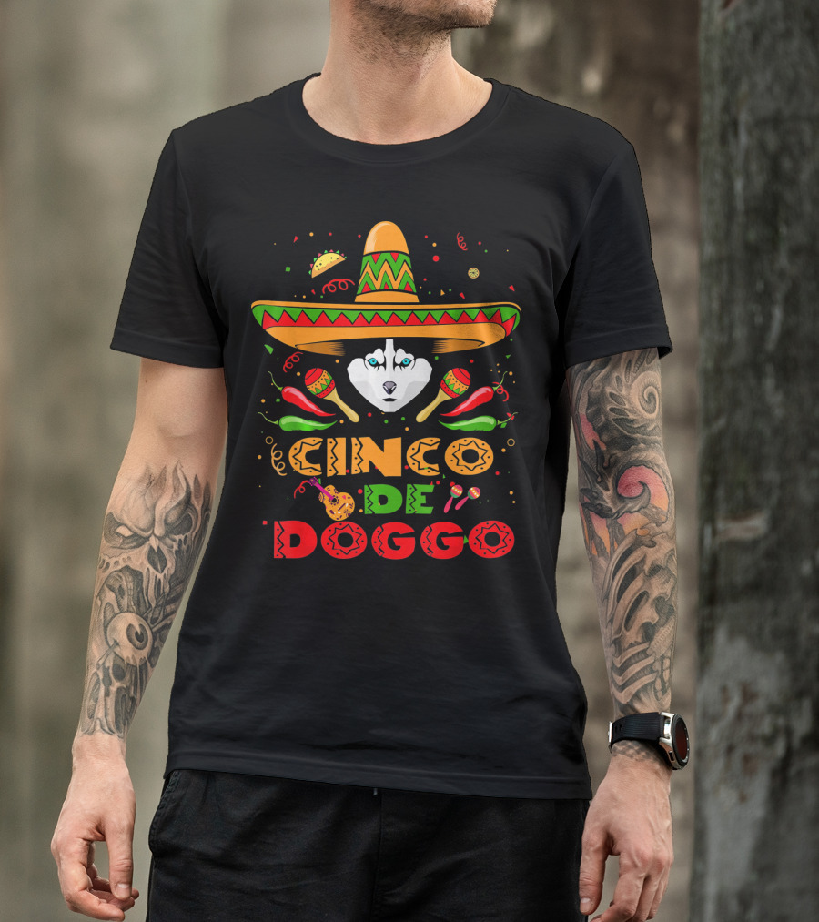 Cinco De Doggo Siberian Husky Sombrero Celebration Fiesta Elements T-Shirt