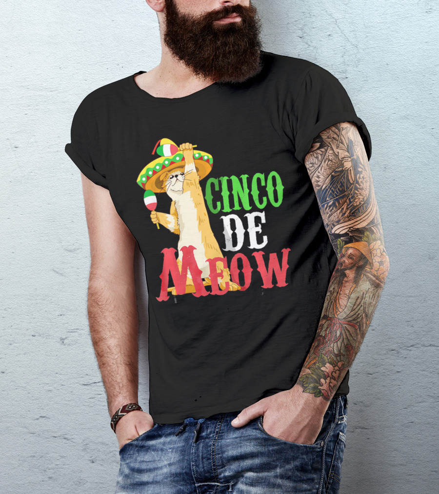 Cinco De Mayo Cinco De Meow Cat Sombrero Maracas T-Shirt