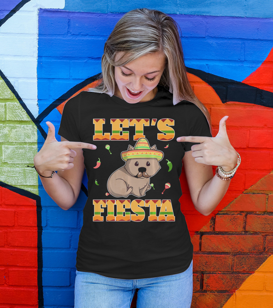 Let's Fiesta Wombat Wearing Sombrero Maracas Peppers Cinco De Mayo Mexican T-Shirt