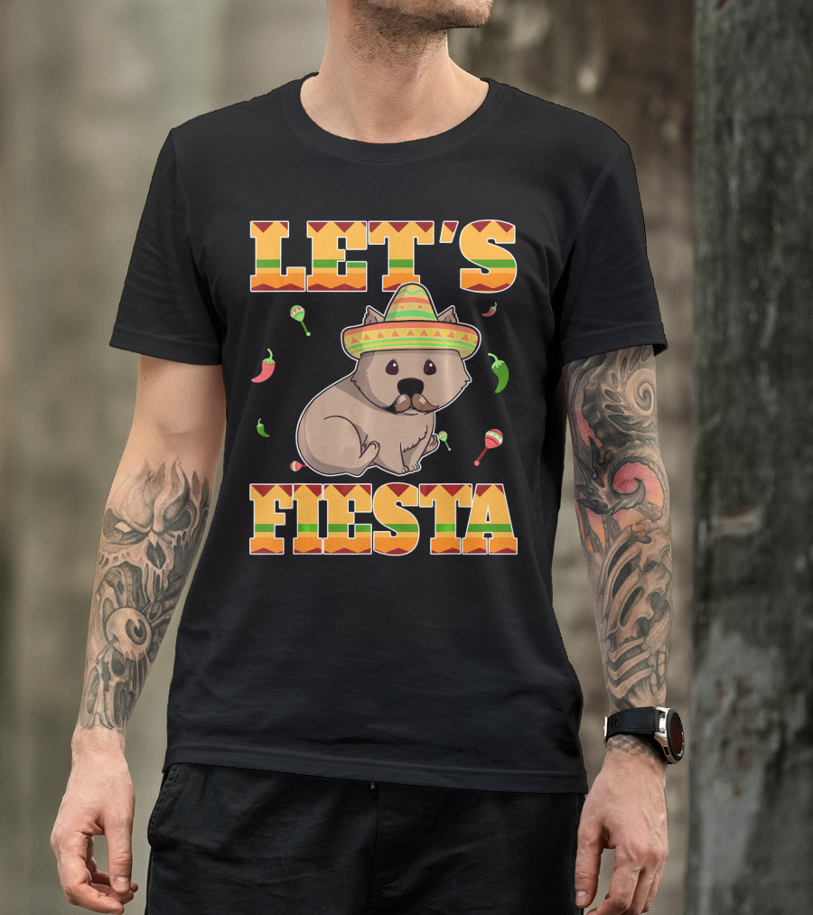 Let's Fiesta Wombat Wearing Sombrero Maracas Peppers Cinco De Mayo Mexican T-Shirt
