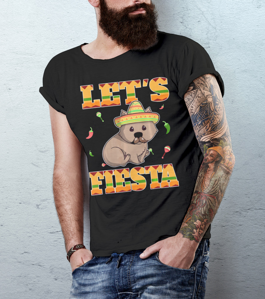 Let's Fiesta Wombat Wearing Sombrero Maracas Peppers Cinco De Mayo Mexican T-Shirt