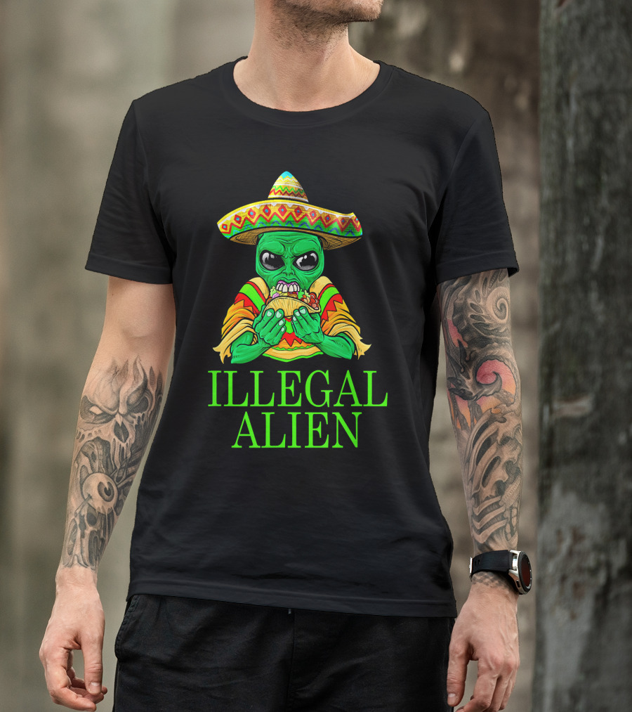 Illegal Alien Funny Mexican Green Taco Sombrero T-Shirt