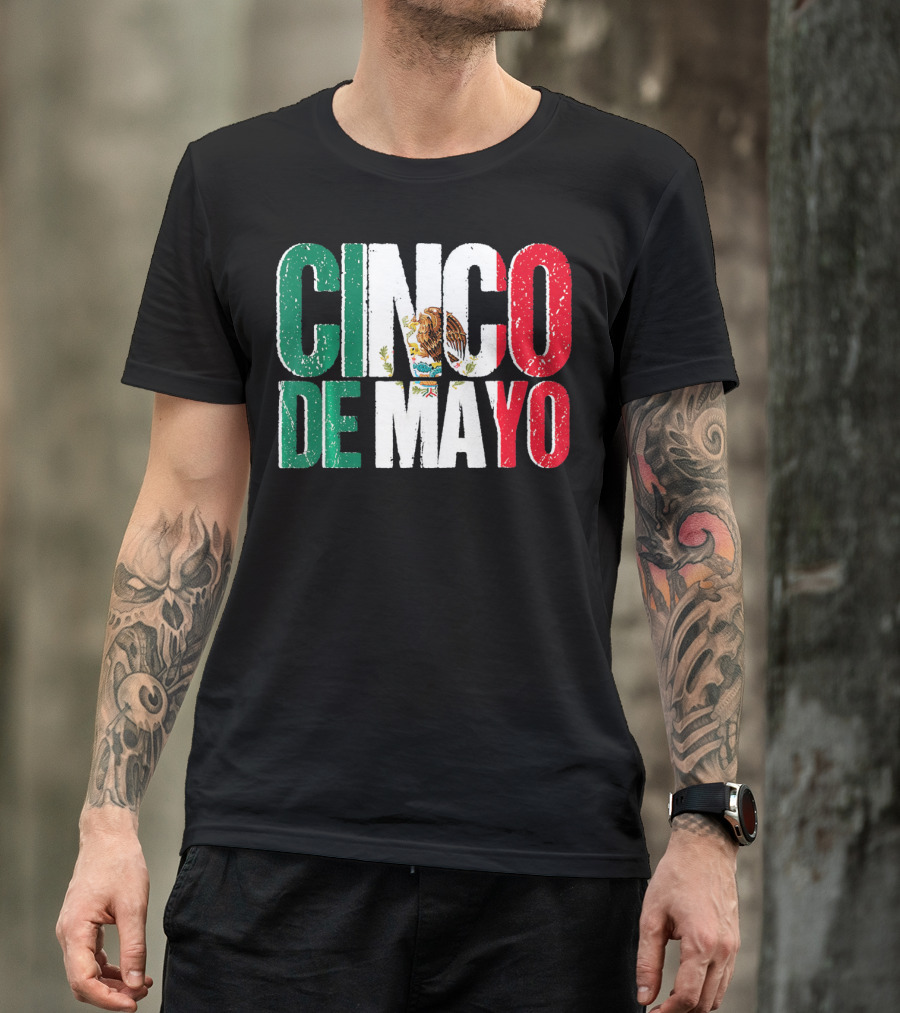 Cinco De Mayo Mexican Flag Colors With Eagle Emblem T-Shirt