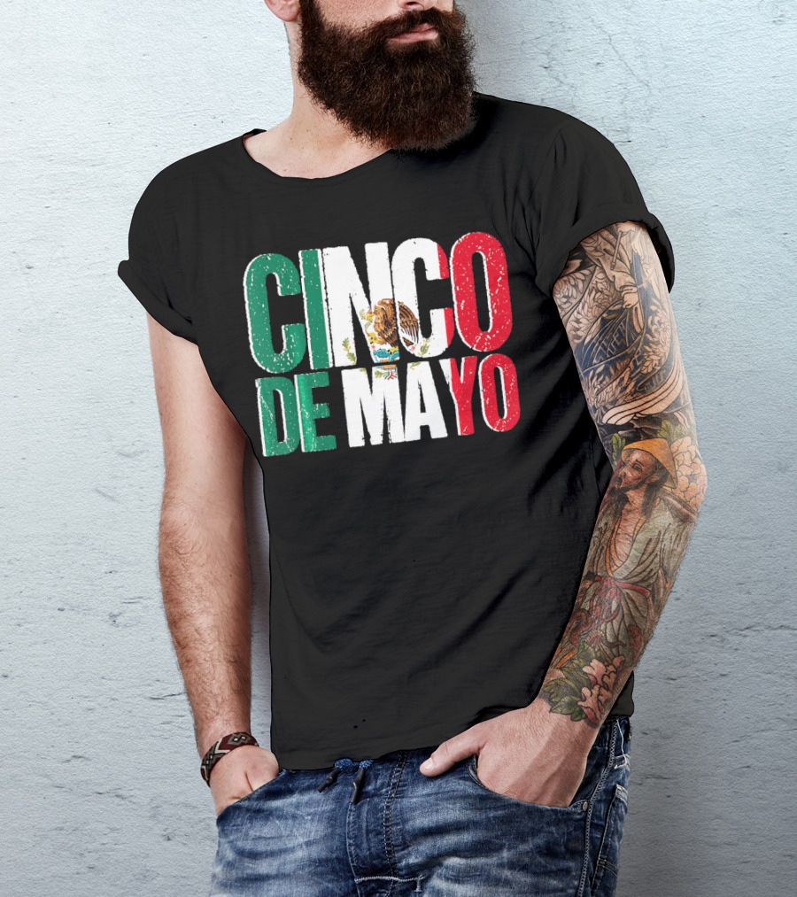 Cinco De Mayo Mexican Flag Colors With Eagle Emblem T-Shirt