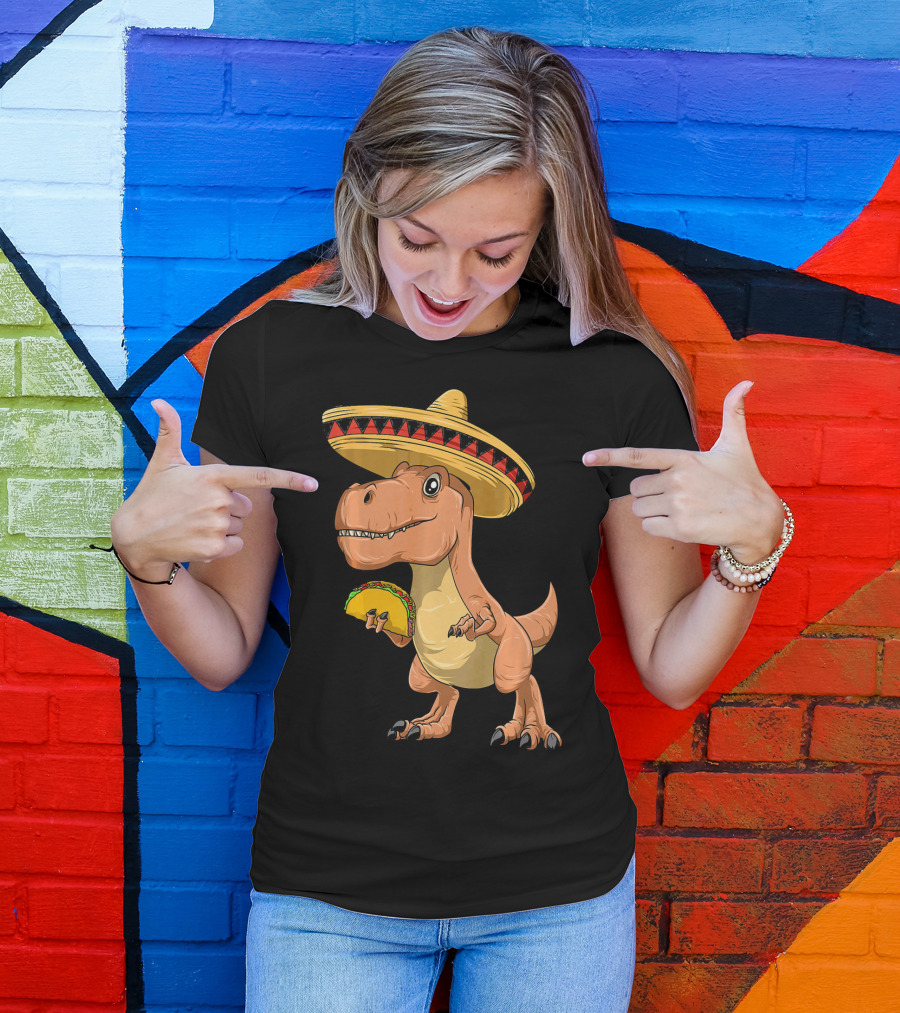 Dinosaur Taco Mexican Sombrero Dinosaur T-Shirt