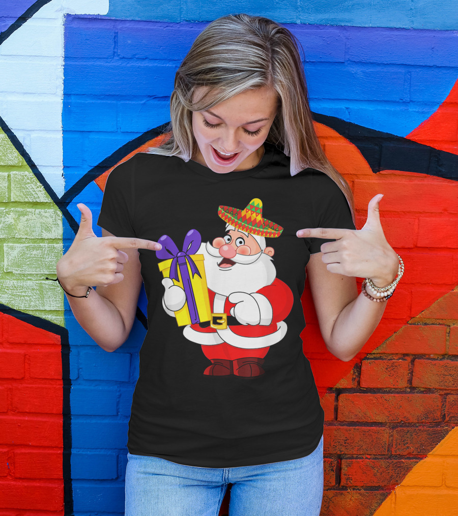 Cinco De Mayo Funny Sombrero Mexican Santa With Gift T-Shirt