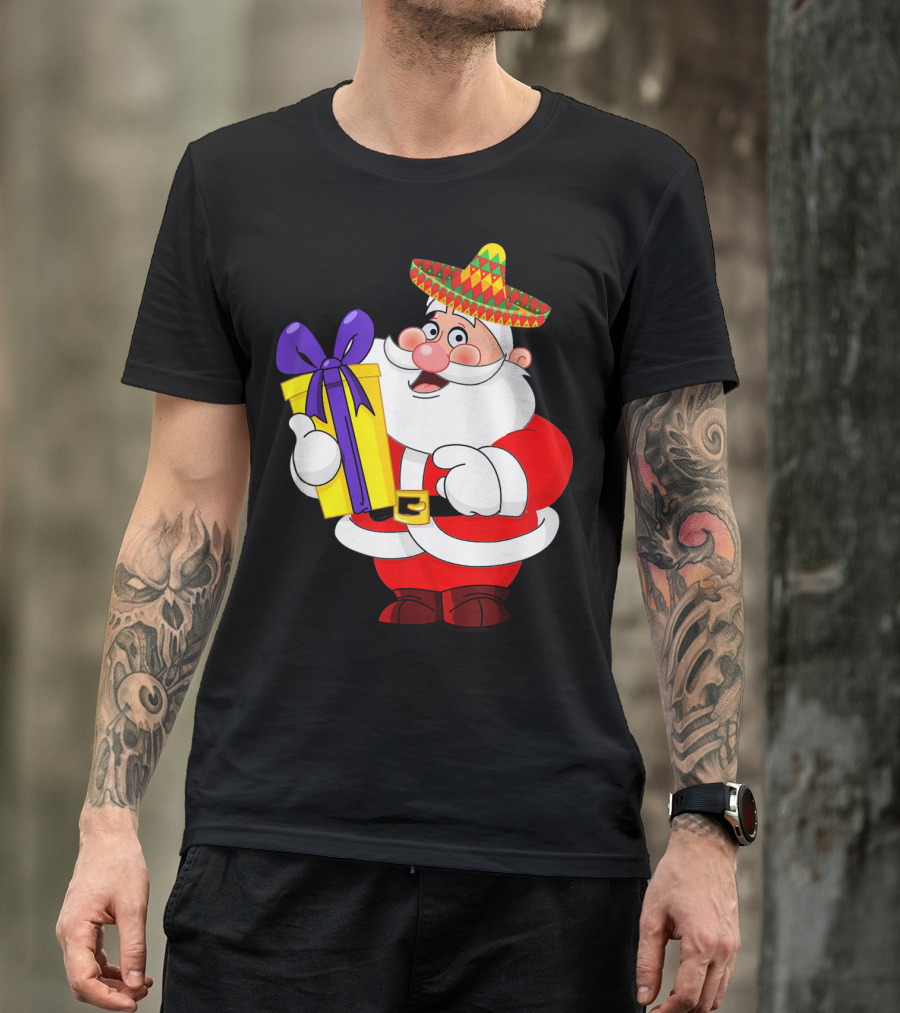 Cinco De Mayo Funny Sombrero Mexican Santa With Gift T-Shirt