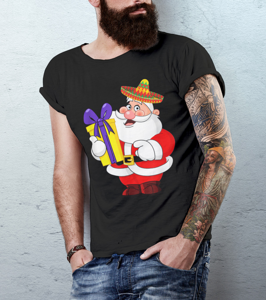 Cinco De Mayo Funny Sombrero Mexican Santa With Gift T-Shirt