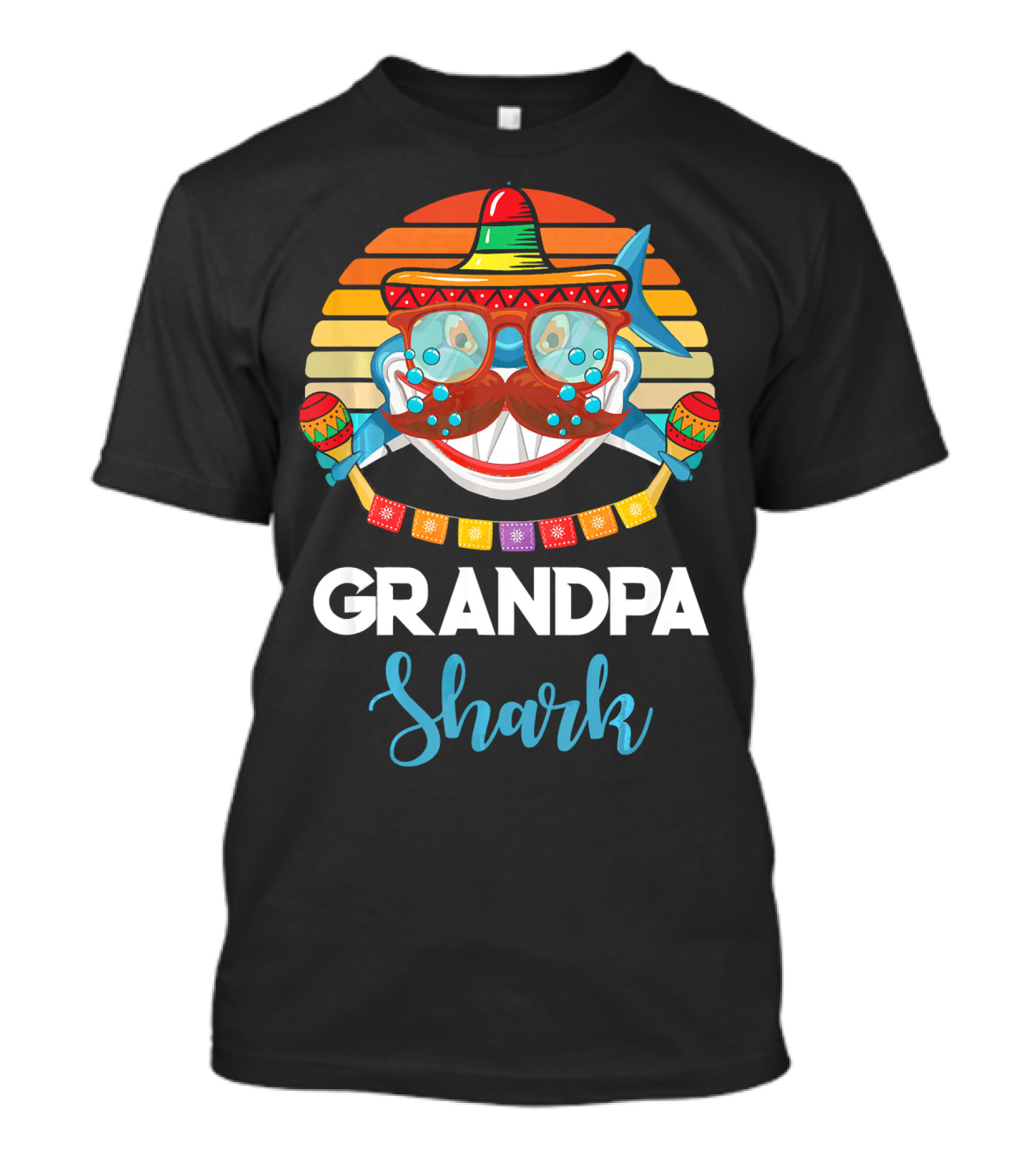 Grandpa Shark Cinco De Mayo Vintage Sombrero Maracas T-Shirt