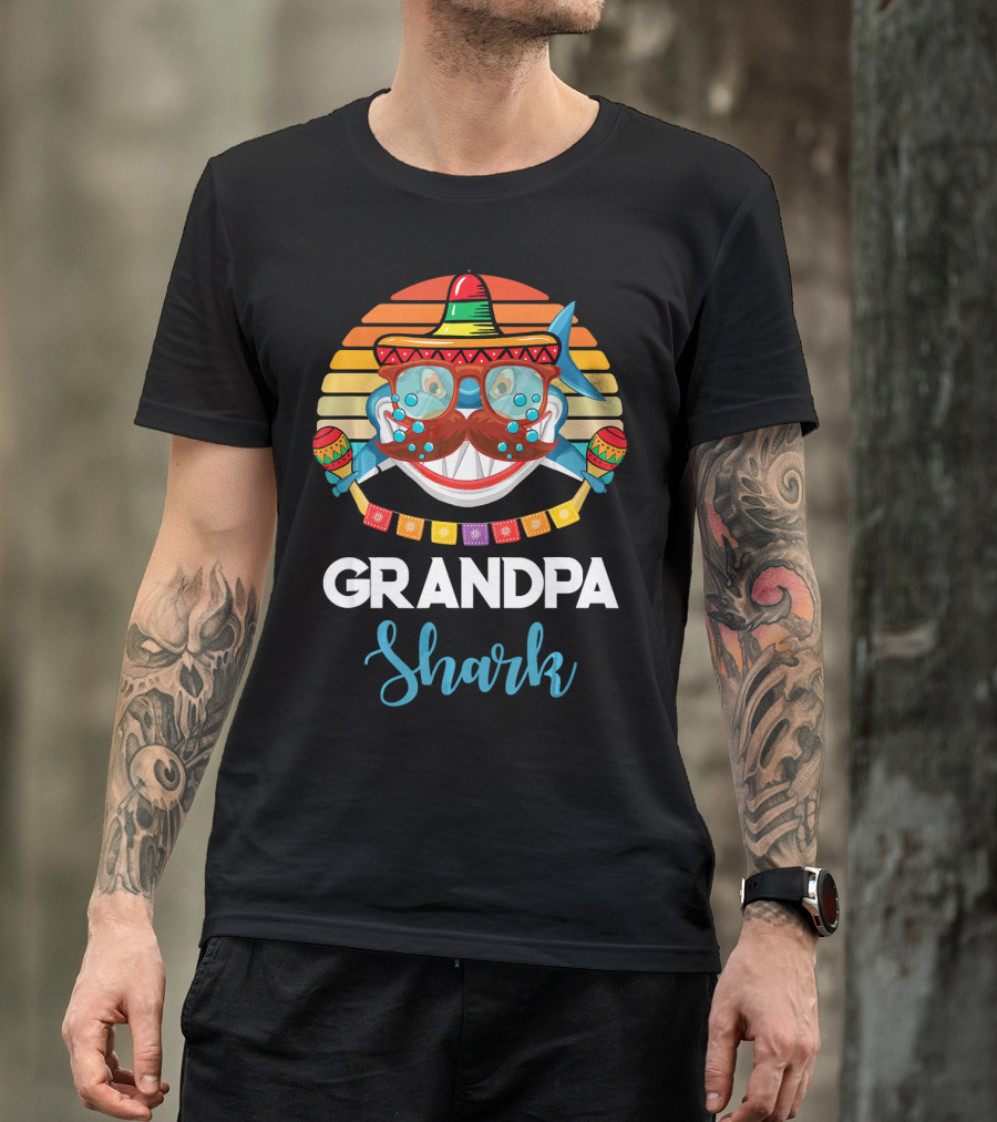 Grandpa Shark Cinco De Mayo Vintage Sombrero Maracas T-Shirt