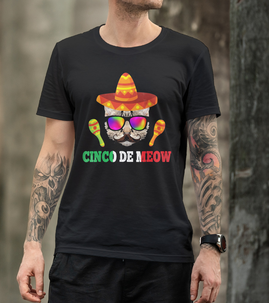 Cinco De Meow Cat Sombrero Maracas Funny T-Shirt