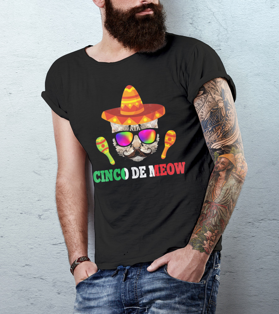 Cinco De Meow Cat Sombrero Maracas Funny T-Shirt