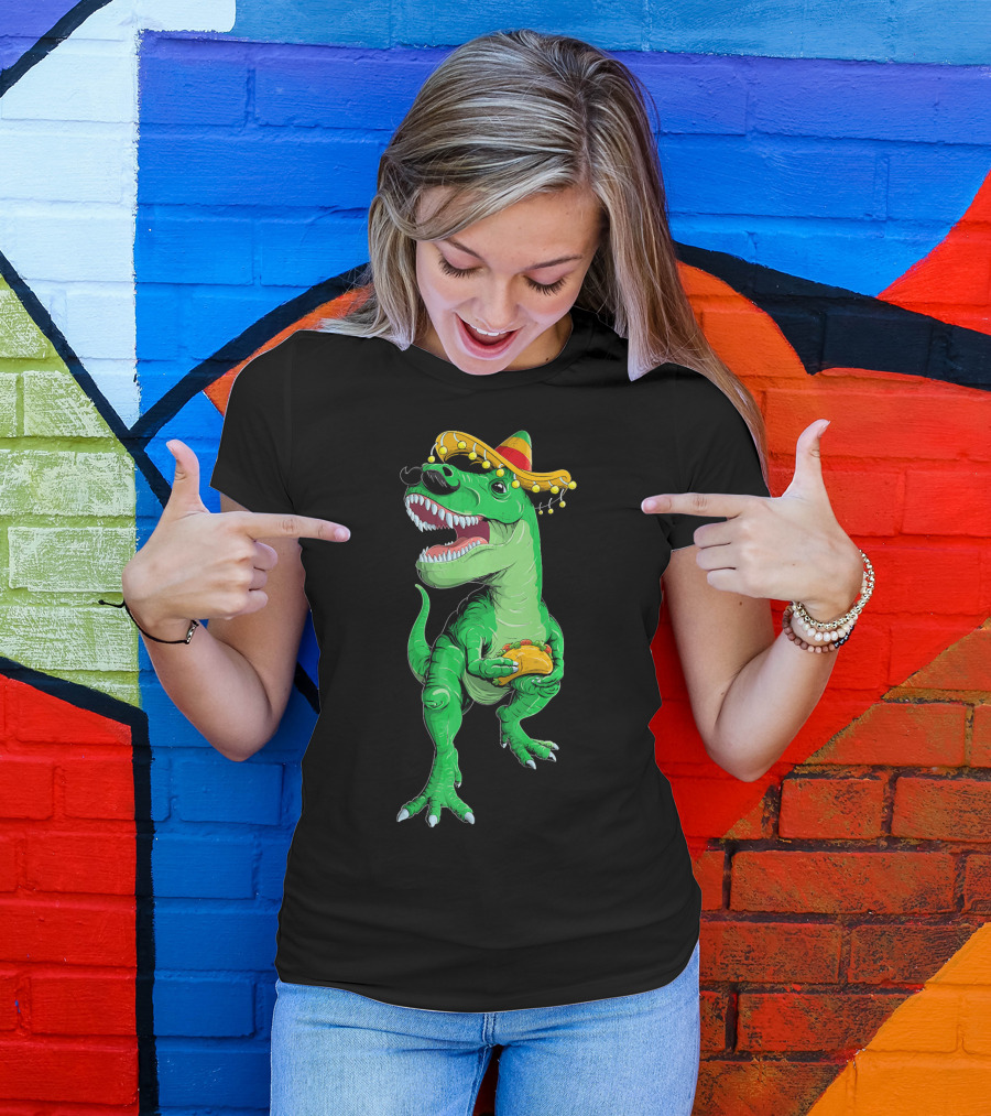 Cinco De Mayo Dinosaur Rex With Taco And Sombrero T-Shirt