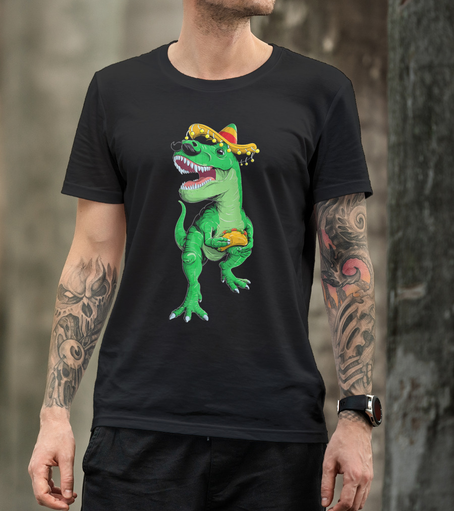 Cinco De Mayo Dinosaur Rex With Taco And Sombrero T-Shirt
