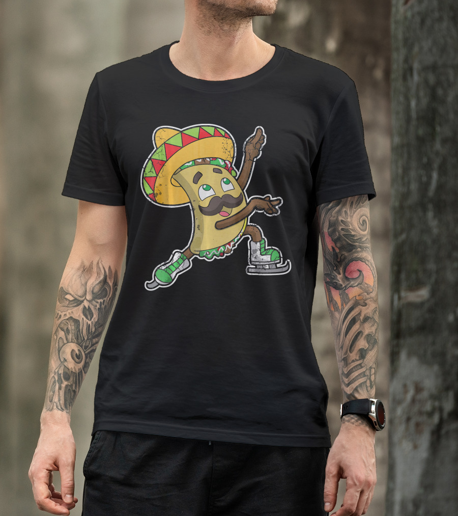 Taco Ice Skating Sombrero Cinco De Mayo T-Shirt